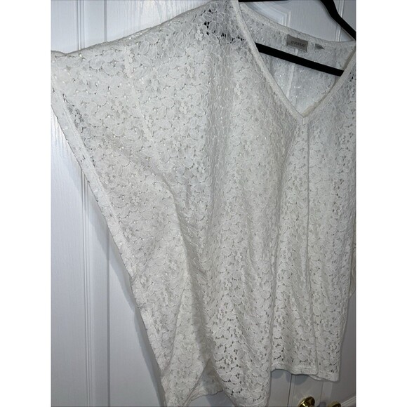 Avenue Women Top White Eyelet Lace Kimono Size 14/16 Romantic Boho Cottage - Picture 2 of 10